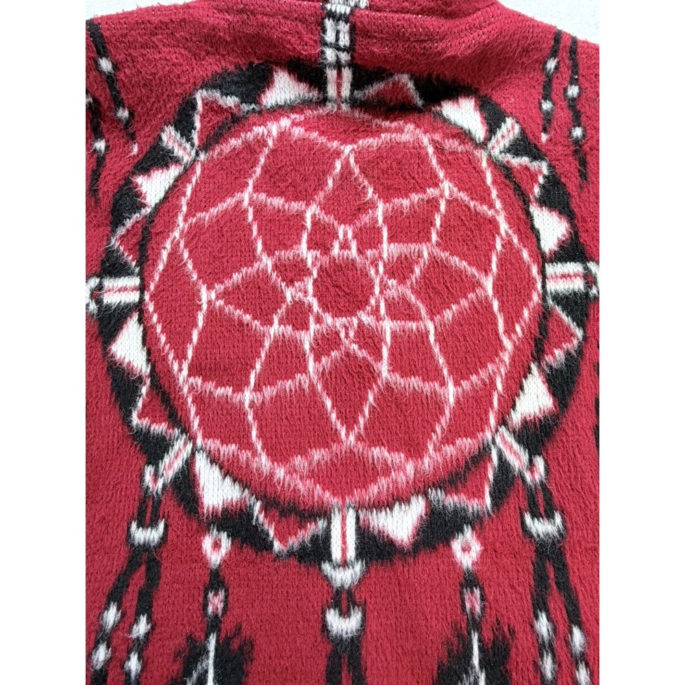 All Indians Native Wear Vintage 100% Wool Dreamcatcher Zip Hoodie Jacket Red M - Picture 10 of 11